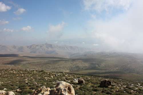 Israel Samaria Mountains Clouds Landscape Sky