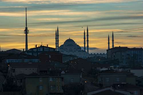 Istanbul Sunset In The Evening Cami Sky Nature