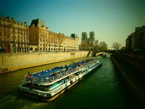 Its Paris River Ship Tourists France Notre Dame