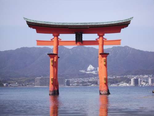 Japan Miyajima Island Torii Red Landscape Shrine