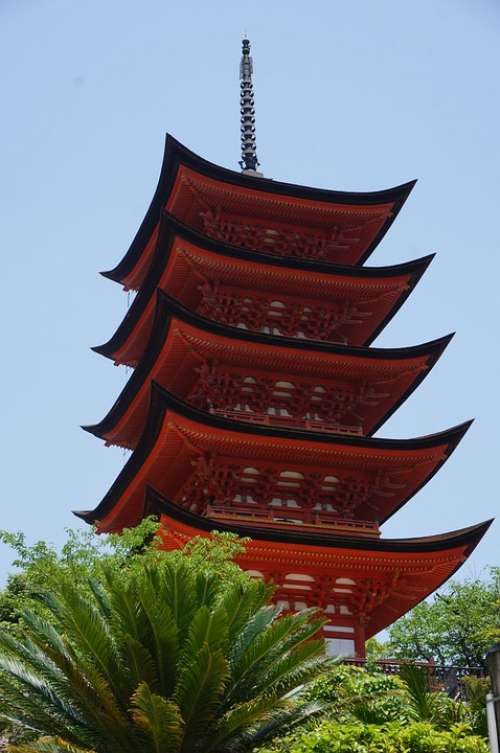Japan Hiroshima Miyajima Five Story Pagoda Tower