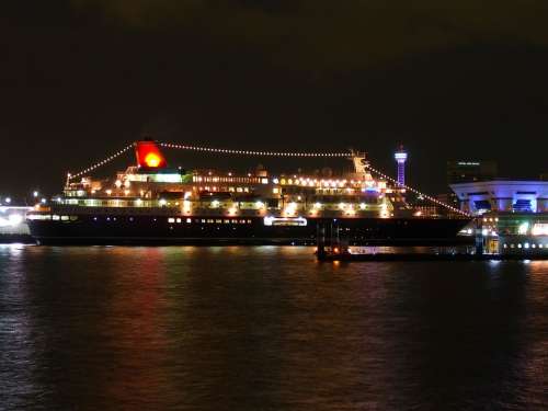 Japan Cruise Liner Pier Bay Harbor Water Lights