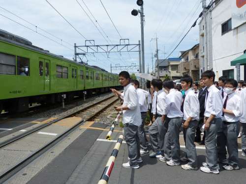 Japanese Boys Students Waiting Uniform Halt