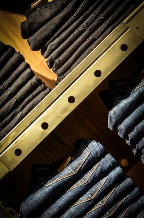 Jeans Pants Blue Shop Shopping Shelf Exhibition