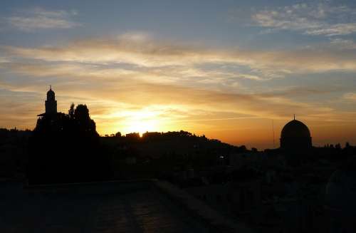 Jerusalem Israel City Temple Mountain Sunset