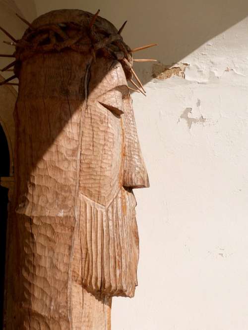 Jesus Big Wooden Sculpture Profile Head Shadow