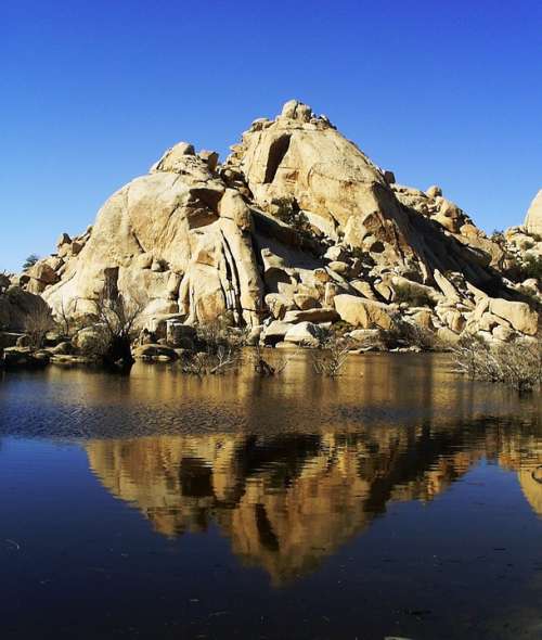 Joshua Tree National Park Boulders Rocks Water Pond