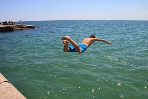 Jump Jumping Man Sea Water Wave People Summer