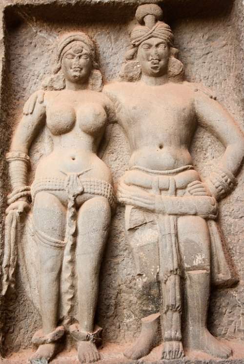 Karla Caves Stone Carvings Statues Male Female