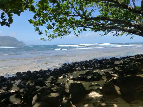 Kauai Hawaii Beach Sand Rocks Coast Cliff