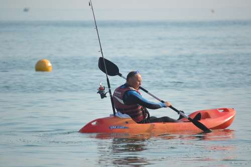 Kayak Canoe Paddles Paddling Fisherman Sea