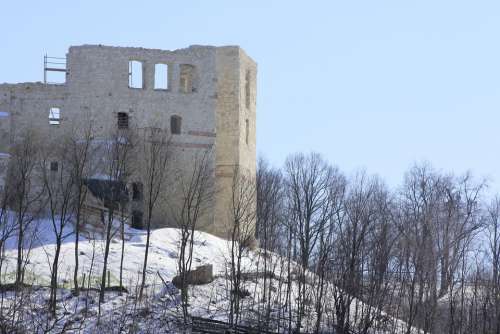 Kazimierz Dolny Tower Winter Blizzard Snow