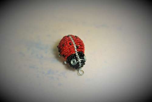 Key Fob Beads Ladybug Beetle Red Black Ornament