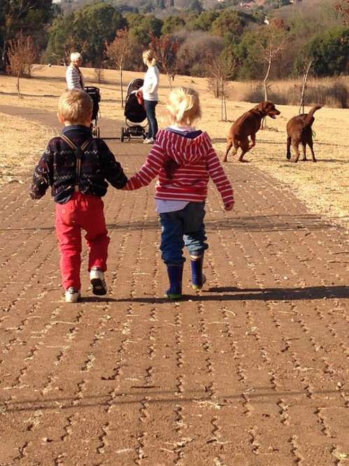 Kids Cute Holding Hands Happiness Walk Family