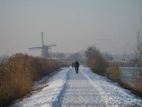 Kinderdijk Holland Molina Winter Landscape