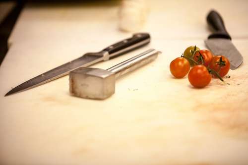 Knife Cherry Tomatoes Cook Ingredients Preparation