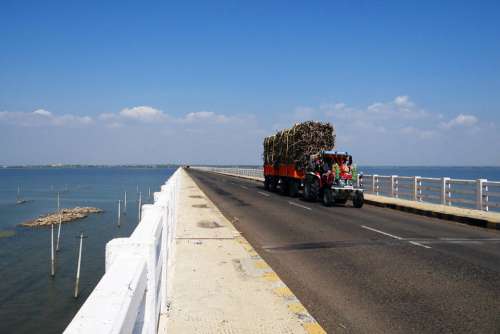 Krishna River Bridge Tractor Trailer Sugarcane
