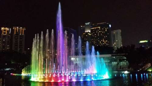 Kuala Lumpur Malaysia Lights Fountain Darkness