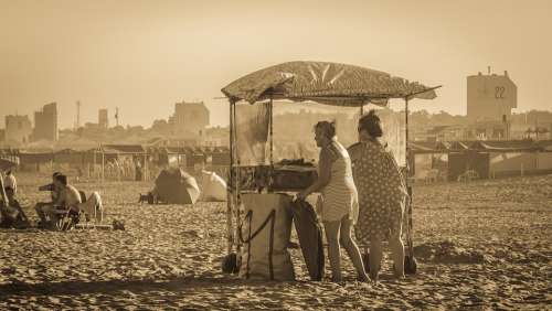 Ladies Selling Beach Sand Landscape Nature Sea