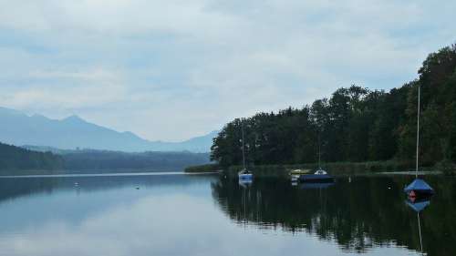 Lake Morning Still Silent Rest Boats Mirroring