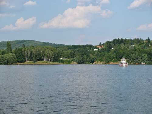 Lake Brno Prigl Reservoir Water Wood Forest Ship