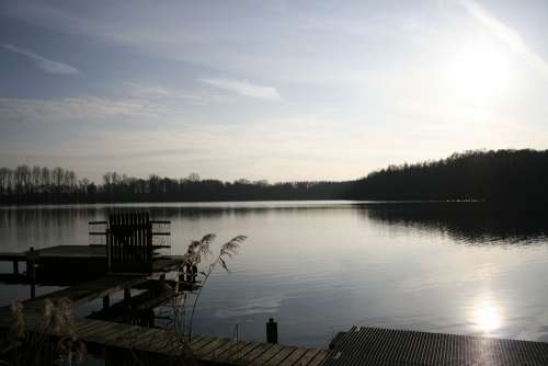 Lake Contrast Nature Landscape Sun Sky Clouds