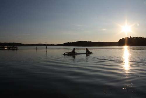 Lake Kayaks Landscape Reflection Nature