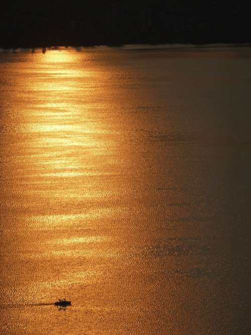 Lake Ship Water Wide Abendstimmung Sunset