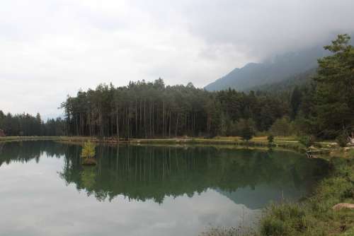 Lake Pond Mirroring Water Landscape Italy