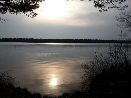 Lake Horizon Sunset Mirroring Water