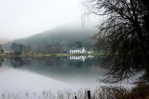 Lake Loch Water House Building Tree Reflections