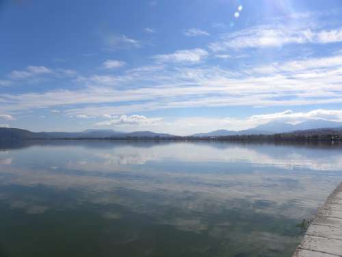 Lake Greece Ioannina Water Sun