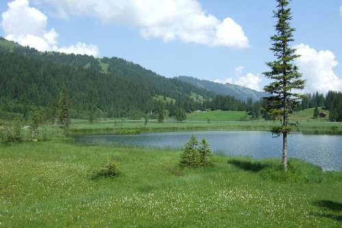 Lake Lauenen Alpine Switzerland Summer Landscape