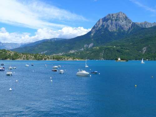 Lake Of Serre Ponçon Lake Landscape Nature Summer