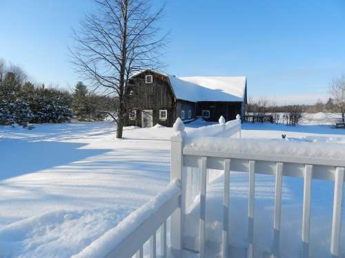 Landscape Countryside Winter Season Snow Barn