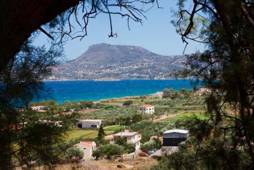Landscape Crete Greece Sea Mountain View Cretan