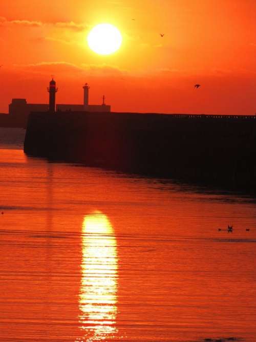 Landscape Sea Lighthouse Wave Sunset Sunshine