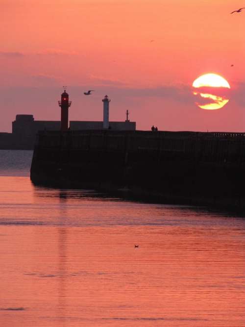 Landscape Sea Lighthouse Wave Sunset Sunshine