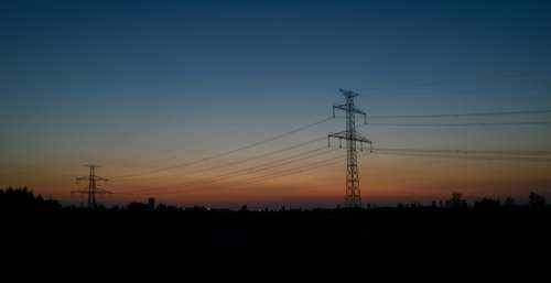Landscape Sunset Electric Poles Blue Sky