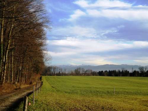 Landscape Sky Clouds Away Meadow Grass Nature