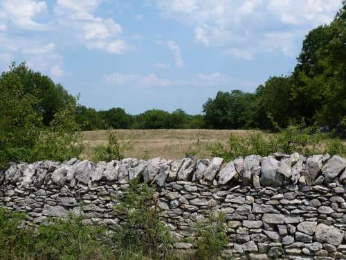 Landscape Lot Wall Muret Dry Stone Spring Field