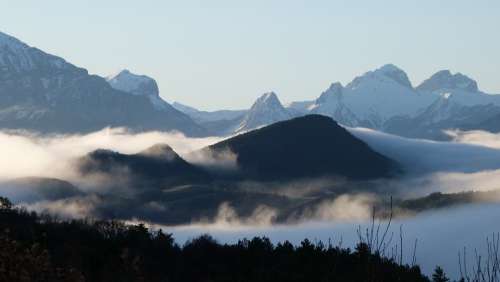 Landscape Alps Mountains Mist Morning Spring