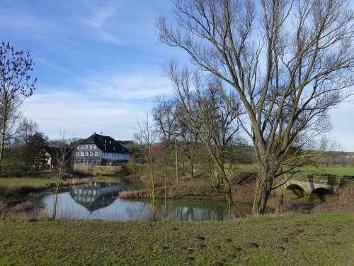 Landscape Spiegeling Agriculture Winter Sky Blue