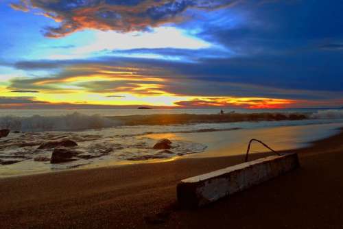 Landscape Sunset Clouds Natural Water Sea Beach