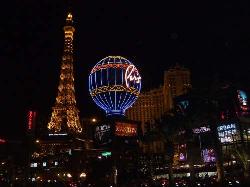 Las Vegas City Eiffel Tower Illuminated Night