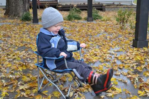 Leaves Fall Outside Porch Patio Boy Child