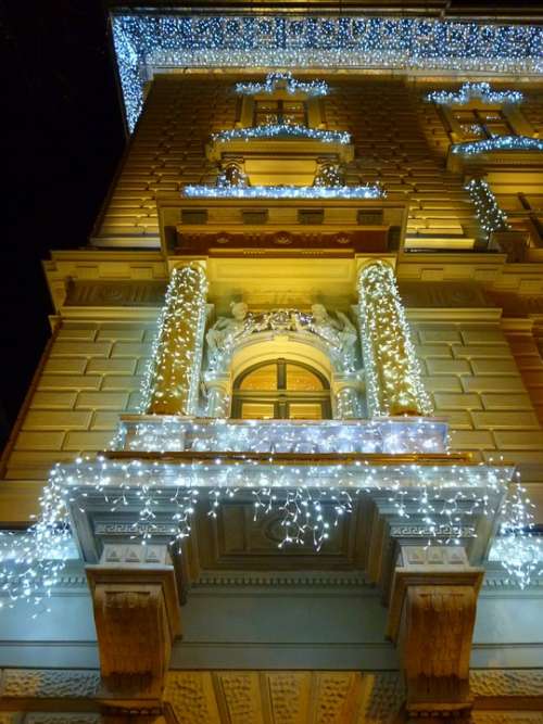 Light Facade Building Christmas Balcony Budapest