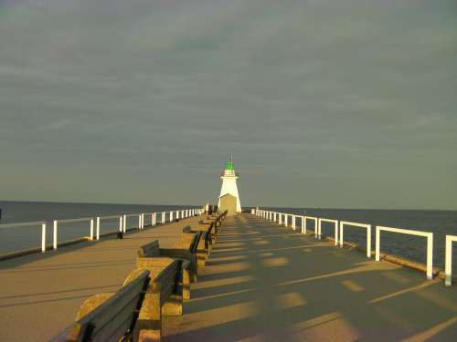 Lighthouse Port Dover On Pier Perspective Shadows