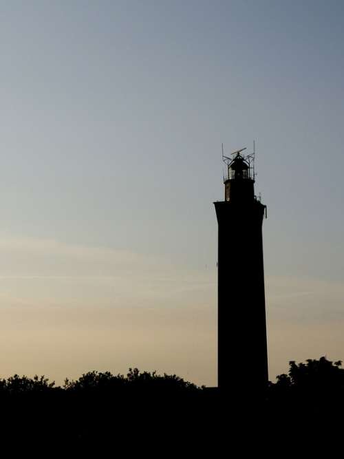 Lighthouse Sunset Evening Silhouette