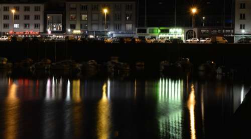 Lights Port Reflection Night Luminous Signs Brest
